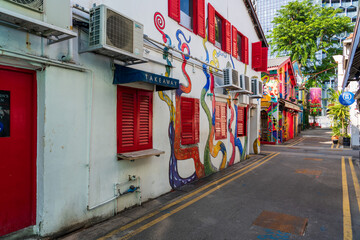 Colorful buildings at Haji lane, Singapore at daytime. - obrazy, fototapety, plakaty
