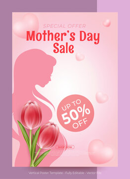 Beautiful design Mother's day vertical poster template with silhouette pregant