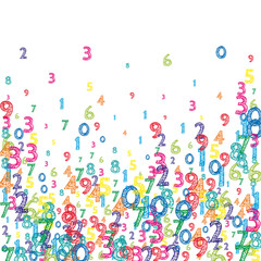 Falling colorful orderly numbers. Math study concept with flying digits. Amazing back to school mathematics banner on white background. Falling numbers vector illustration.