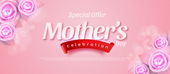 Realistic banner international mother's day background with stacked flowers