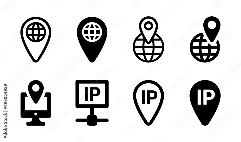 Poster IP address icon collection. Internet Protocol Network Address symbol isolated on white background.