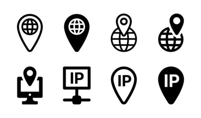 IP address icon collection. Internet Protocol Network Address symbol isolated on white background.