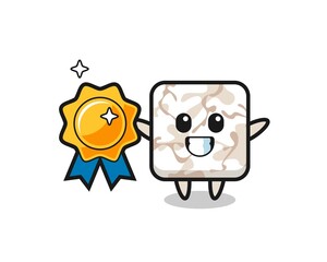 ceramic tile mascot illustration holding a golden badge
