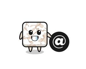 Cartoon Illustration of ceramic tile standing beside the At symbol