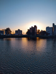 city skyline at sunset