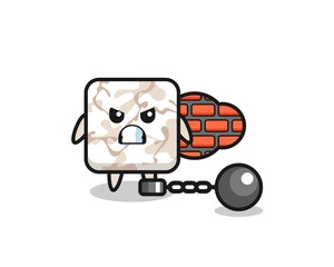 Character mascot of ceramic tile as a prisoner