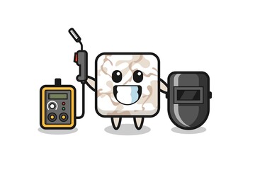 Character mascot of ceramic tile as a welder