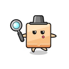 pizza box cartoon character searching with a magnifying glass