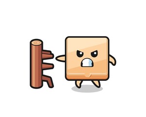 pizza box cartoon illustration as a karate fighter