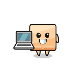 Mascot Illustration of pizza box with a laptop
