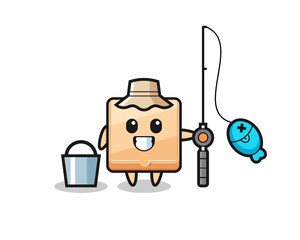 Mascot character of pizza box as a fisherman