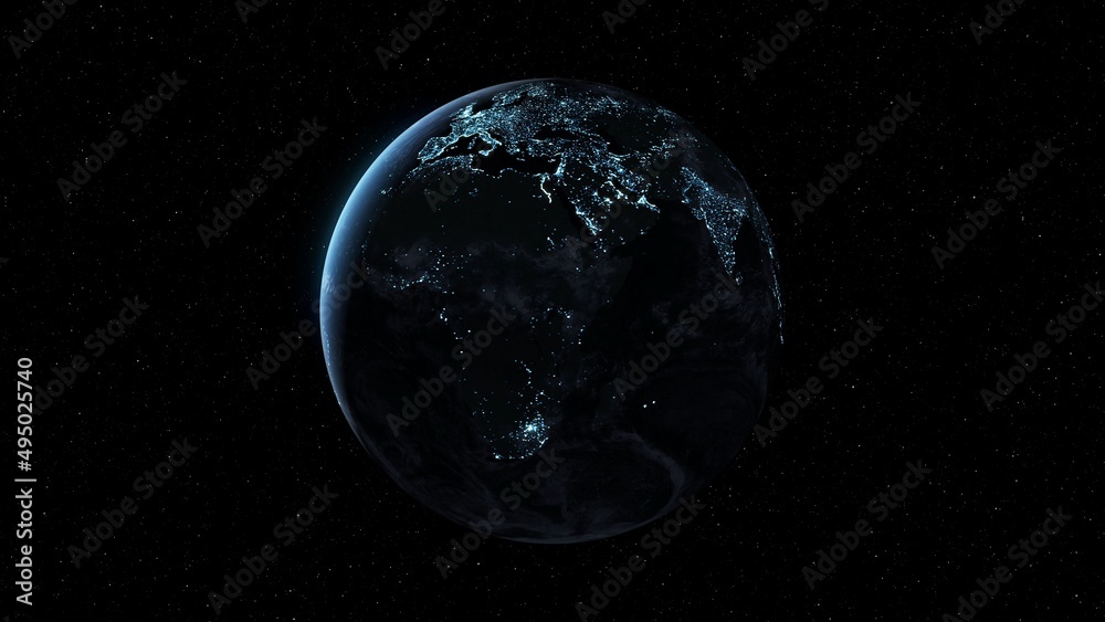 Poster planet earth with realistic geography surface and orbital 3d cloud atmosphere . outer space view of 