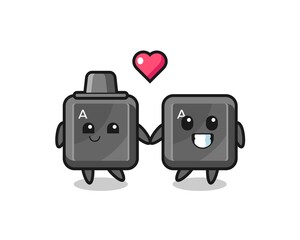 keyboard button cartoon character couple with fall in love gesture
