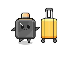 keyboard button cartoon illustration with luggage on vacation