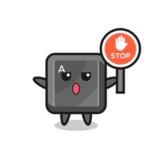 keyboard button character illustration holding a stop sign