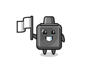 Cartoon character of keyboard button holding a flag