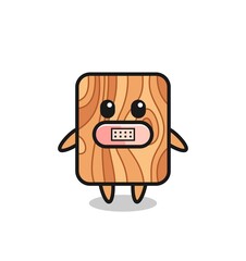 Cartoon Illustration of plank wood with tape on mouth