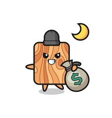 Illustration of plank wood cartoon is stolen the money