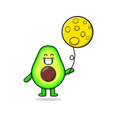 Cute cartoon avocado floating with moon balloon cartoon vector illustration 