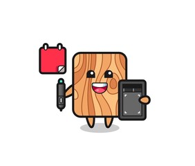Illustration of plank wood mascot as a graphic designer