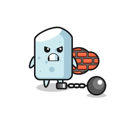 Character mascot of chalk as a prisoner