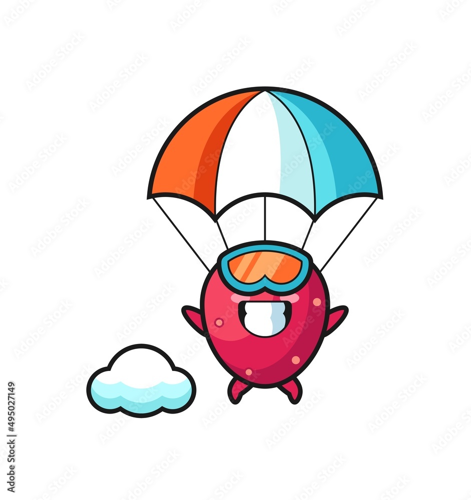 Sticker prickly pear mascot cartoon is skydiving with happy gesture