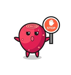 prickly pear character illustration holding a stop sign