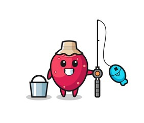Mascot character of prickly pear as a fisherman