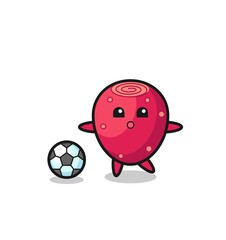 Illustration of prickly pear cartoon is playing soccer