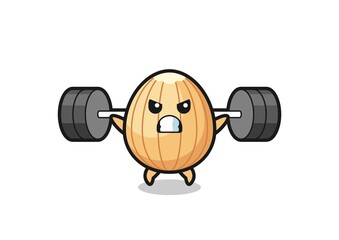 Fototapeta na wymiar almond mascot cartoon with a barbell