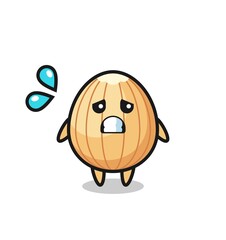 almond mascot character with afraid gesture