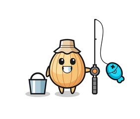 Mascot character of almond as a fisherman