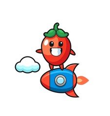 chili pepper mascot character riding a rocket