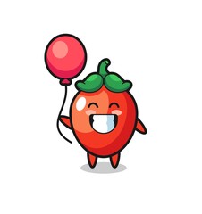 chili pepper mascot illustration is playing balloon