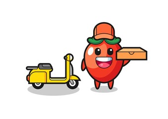Character Illustration of chili pepper as a pizza deliveryman