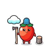 Character cartoon of chili pepper as a woodcutter