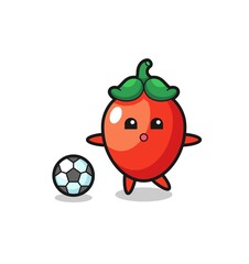 Illustration of chili pepper cartoon is playing soccer