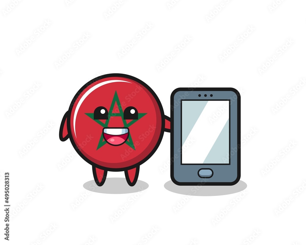 Sticker morocco flag illustration cartoon holding a smartphone