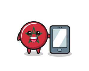 morocco flag illustration cartoon holding a smartphone
