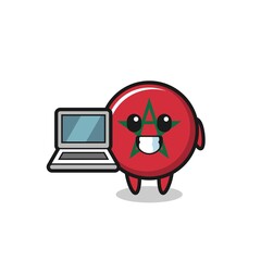 Mascot Illustration of morocco flag with a laptop