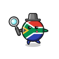 south africa cartoon character searching with a magnifying glass