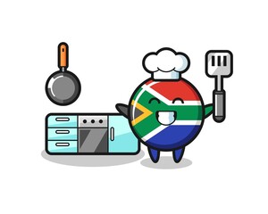 south africa character illustration as a chef is cooking