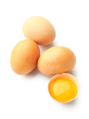 Natural chicken eggs on white background