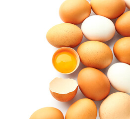 Natural chicken eggs on white background