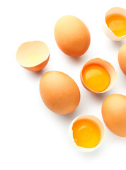 Natural chicken eggs on white background