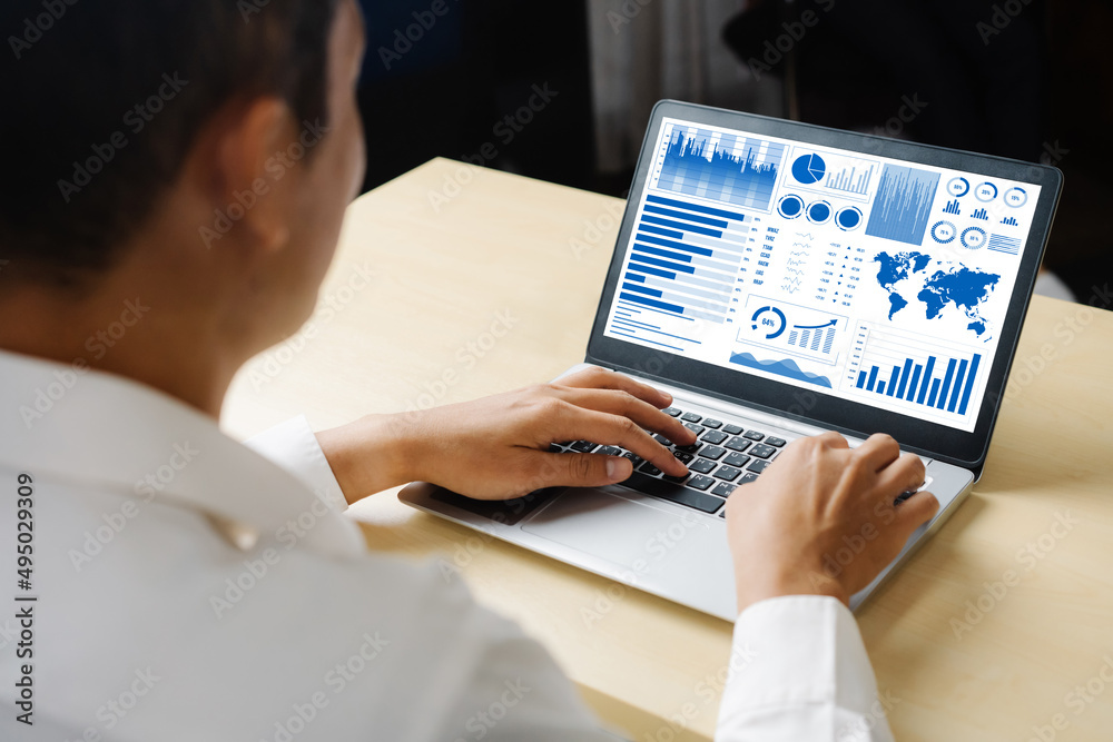 Poster business data dashboard analysis by ingenious computer software . investment application display bus