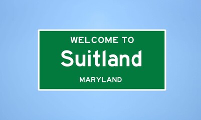 Suitland, Maryland city limit sign. Town sign from the USA.