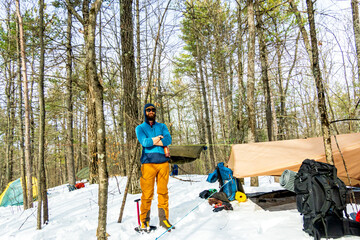 Winter camping in the boreal forest beside Algonquin Park, Ontario Canada.