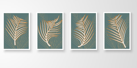 Set of abstract art nature vector. Modern line art drawing. Botanical tropical leave shape earth tone color. Natural wall art vector illustration.