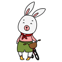 cute rabbit hand-drawn flat color illustration for web, wedsite, application, presentation, Graphics design, branding, etc.